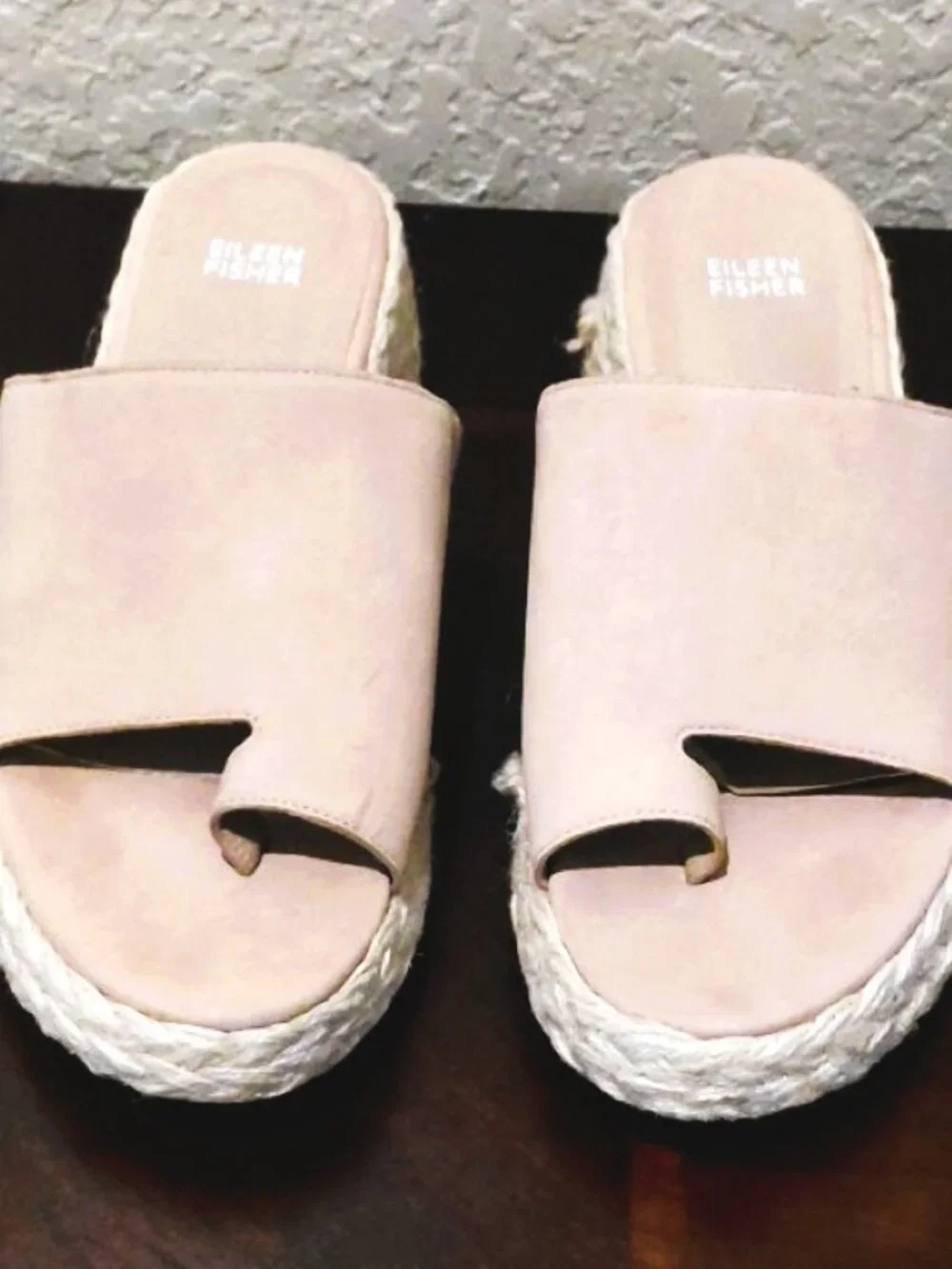 Eileen Fisher Tarry Nubuck Leather Toe Loop Espadrille Wedge Slide Sandal 9.5M